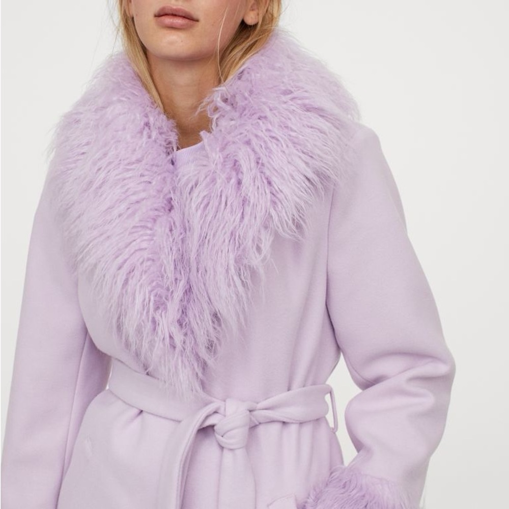 SOLD H&M Lilac Faux Fur Collar Coat